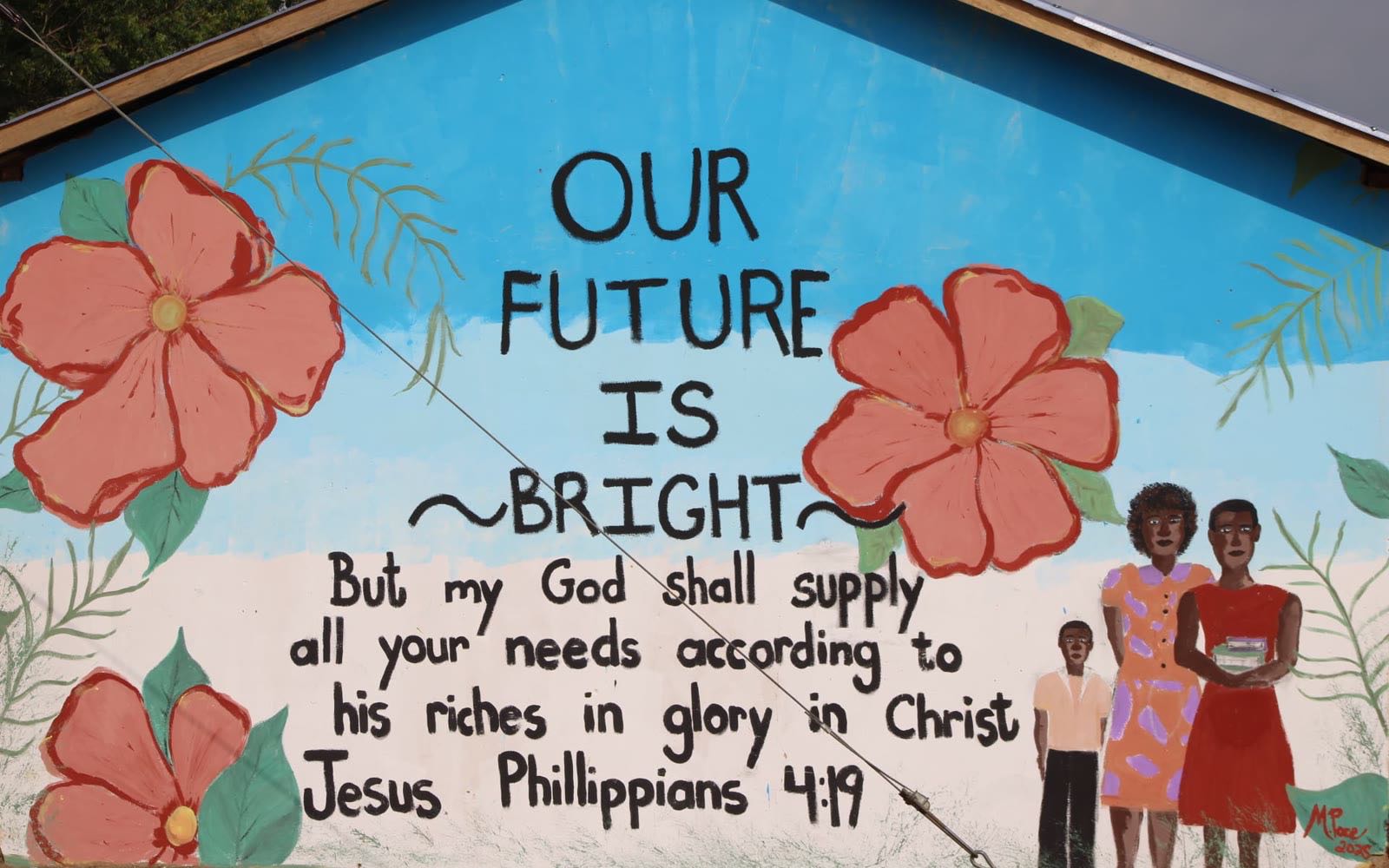 After: the finished Our Future Is Bright mural