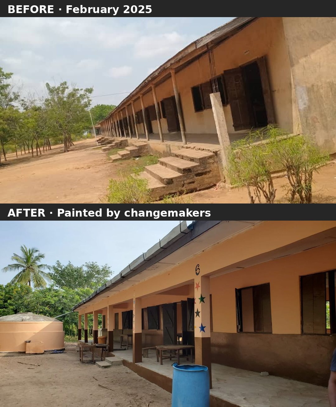 A primary school block at Dadome before and after it was refurbished and painted