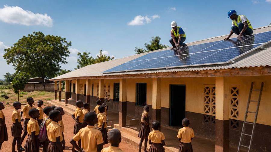 Solar panels powering a school in Ghana